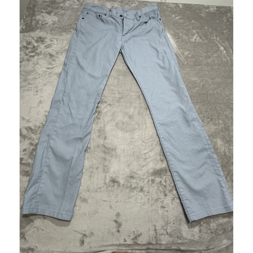 Uniqlo Pants Women's Size 11 Light Blue Slim Straight Easy Corduroy Pattern EUC